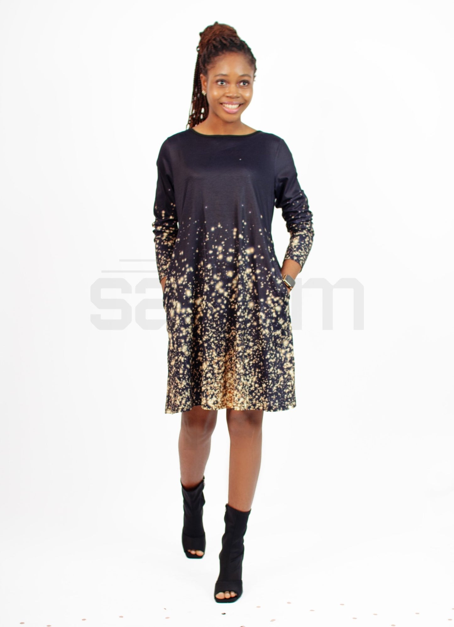 Western Styled graphical print flowy dress6 - Saifym
