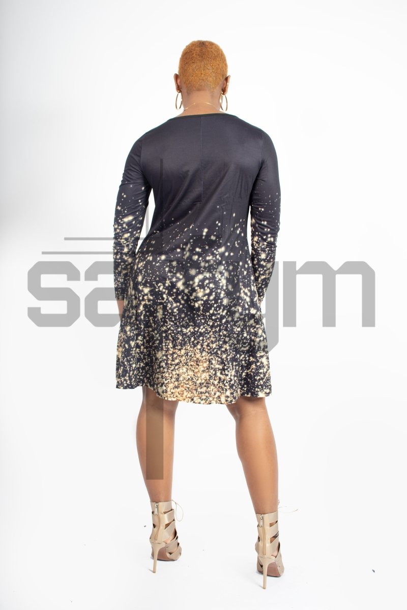graphical print flowy dress - Saifym
