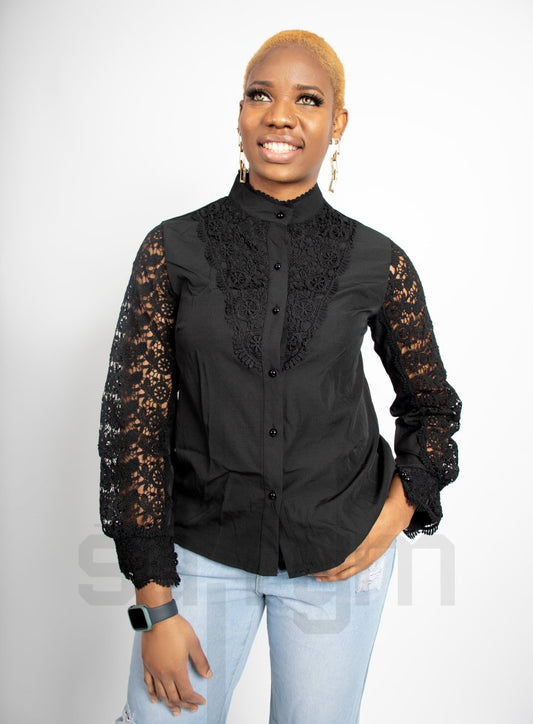 laced design long-sleeved shirt